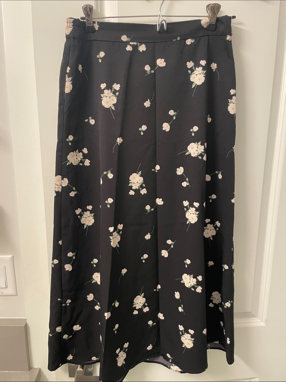 Elodie Black Midi Skirt with Cream Floral Print